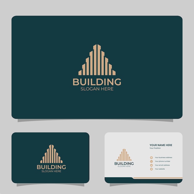 Logotipo de edificio minimalista con diseño de logotipo de estilo moderno y plantilla de tarjeta de visita