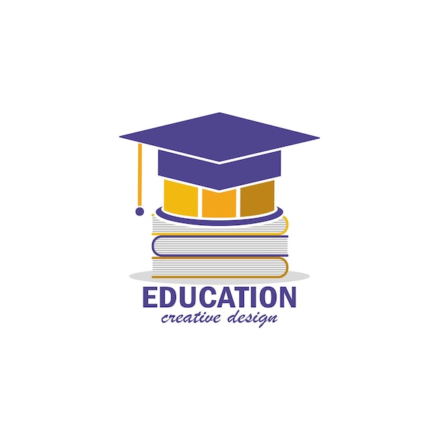 logotipo de educación, diseño de símbolo de equipo de sombrero graduado, lápiz y libro