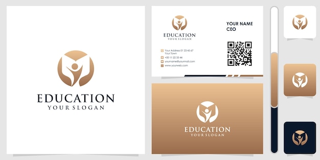 Logotipo de educación con diseño de tarjeta de visita vector premium
