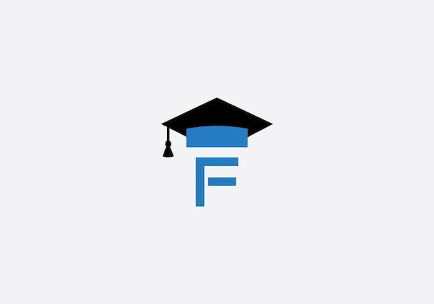 Logotipo de la educación letra F monograma de aprendizaje gorra del estudiante