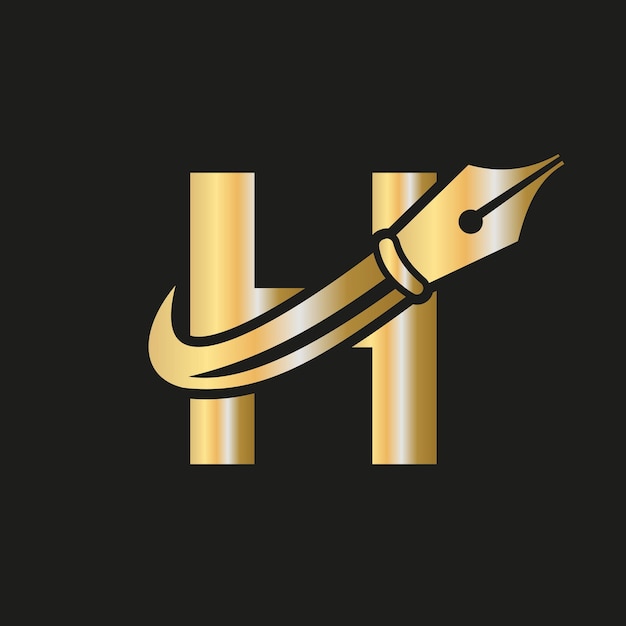 Logotipo de educación en la letra H Concepto con plantilla vectorial de la pluma