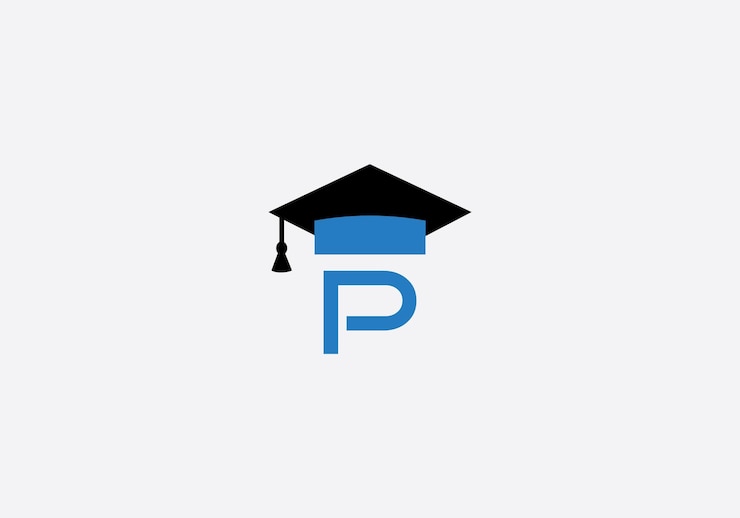 Vector logotipo de la educación letra p monograma de aprendizaje gorra del estudiante