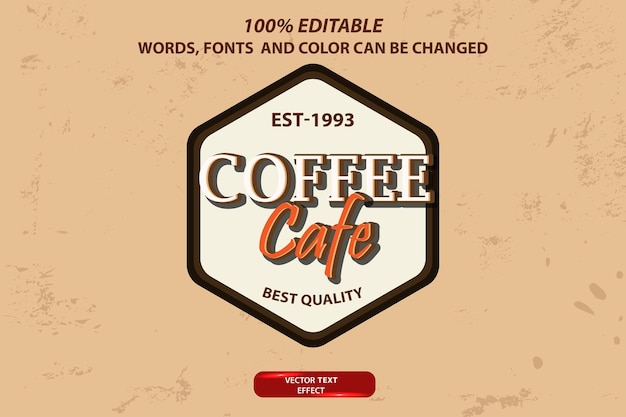 Logotipo de efecto de texto editable cafetería con estilo antiguo y color marrón.