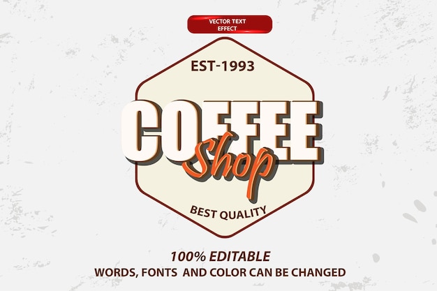 Logotipo de efecto de texto editable cafetería con estilo antiguo y color marrón.