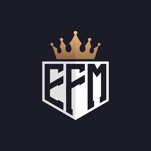 Logotipo EFM de lujo con corona iniciales elegantes logotipo de letra EFM para marcas exclusivas letra EFM monograma para empresas de alta gama