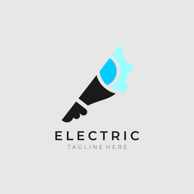 Un logotipo eléctrico con una antorcha y una luz azul.