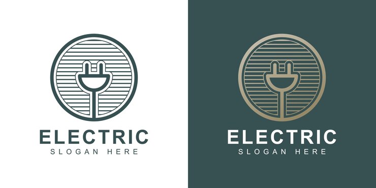 Vector logotipo eléctrico dorado con concepto de arte de línea creativa