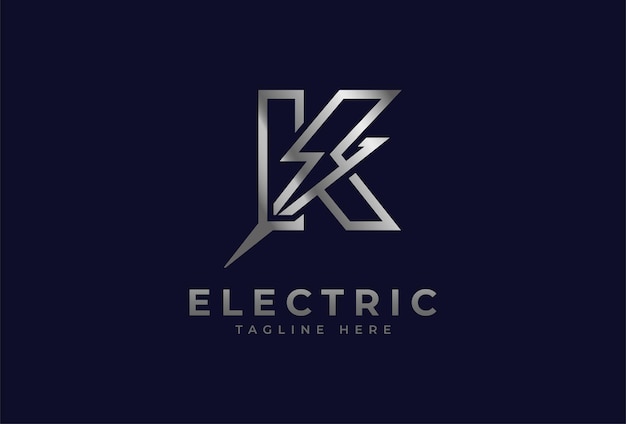 Logotipo eléctrico, letra K con combinación de rayo, plantilla de logotipo de diseño eléctrico