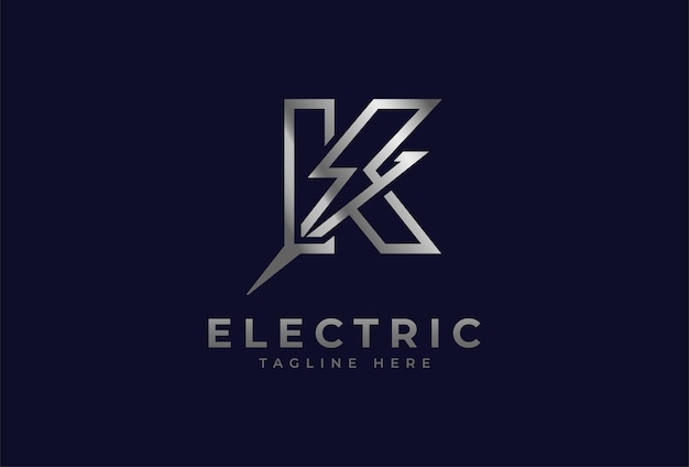 Logotipo eléctrico, letra k con combinación de rayo, plantilla de logotipo de diseño eléctrico