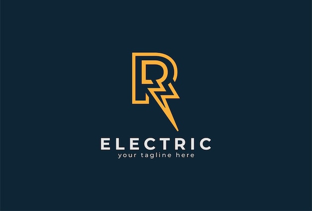 Logotipo eléctrico, letra r con combinación de rayo, plantilla de logotipo de diseño eléctrico