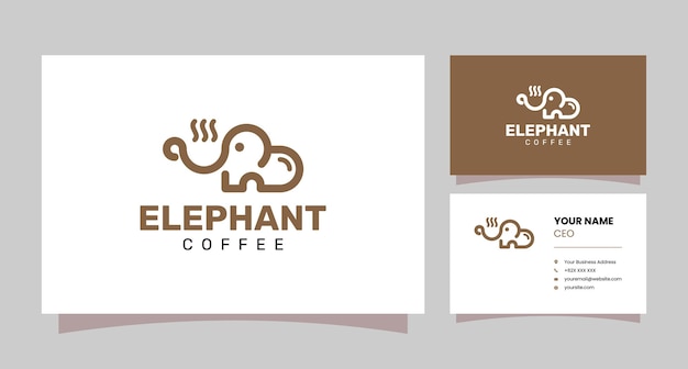 Logotipo de elefante y taza de café con tarjeta de visita