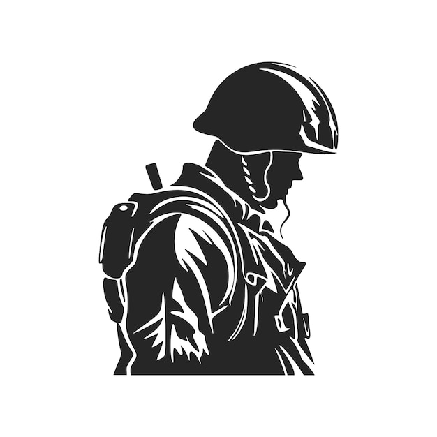 Logotipo elegante en blanco y negro que representa a un soldado