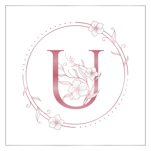 Vector logotipo elegante de círculo floral de oro rosa u