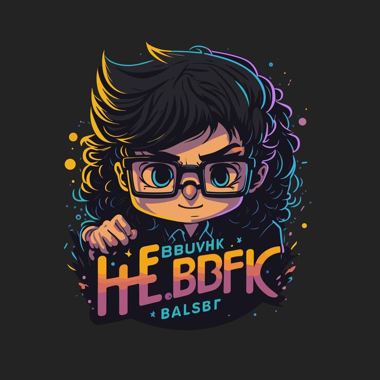 Un logotipo elegante y moderno escrito HBSF de un niño de 20 años con gafas y una camiseta negra