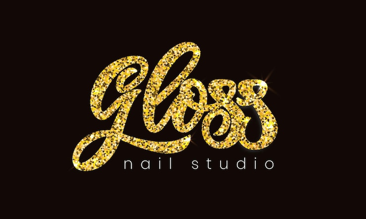 Vector logotipo elegante servicio de uñas brillante dibujar a mano letras de caligrafía dorado sobre negro