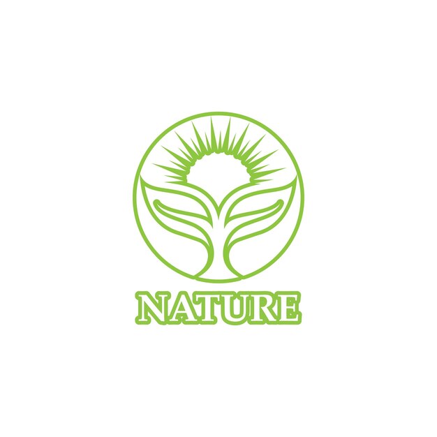 Logotipo de elemento de naturaleza de ecología de contorno de hoja verde