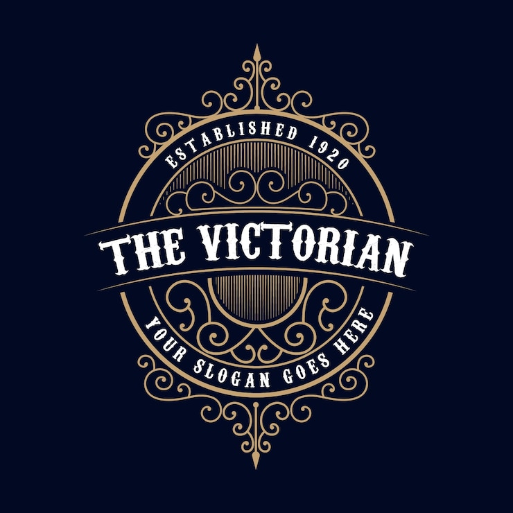 Vector logotipo de emblema caligráfico victoriano de lujo retro antiguo con marco ornamental adecuado para barbero, vino, cerveza, tienda, spa, salón de belleza, boutique, restaurante antiguo, hotel