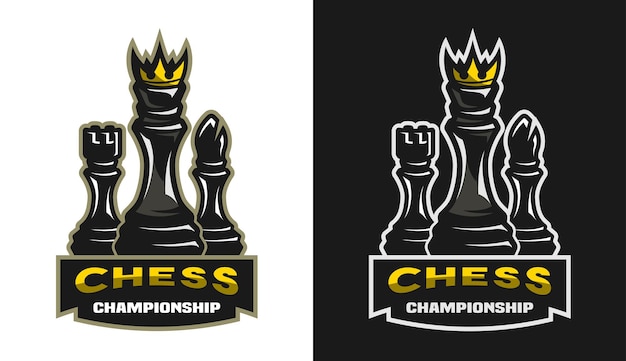 Logotipo del emblema del campeonato del juego de ajedrez king bishop castle