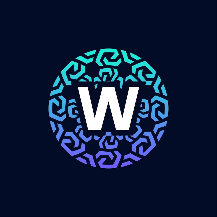 Vector logotipo del emblema del círculo de conexión de la tecnología del alfabeto w de la letra inicial moderna y audaz