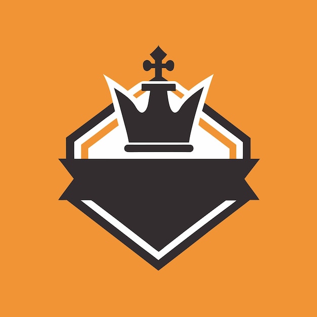 Logotipo del emblema de la corona con banner en blanco para texto personalizado