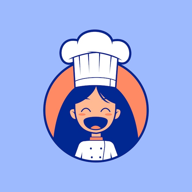 Logotipo de emblema de dibujos animados de maestro de cocina de chef femenina divertida