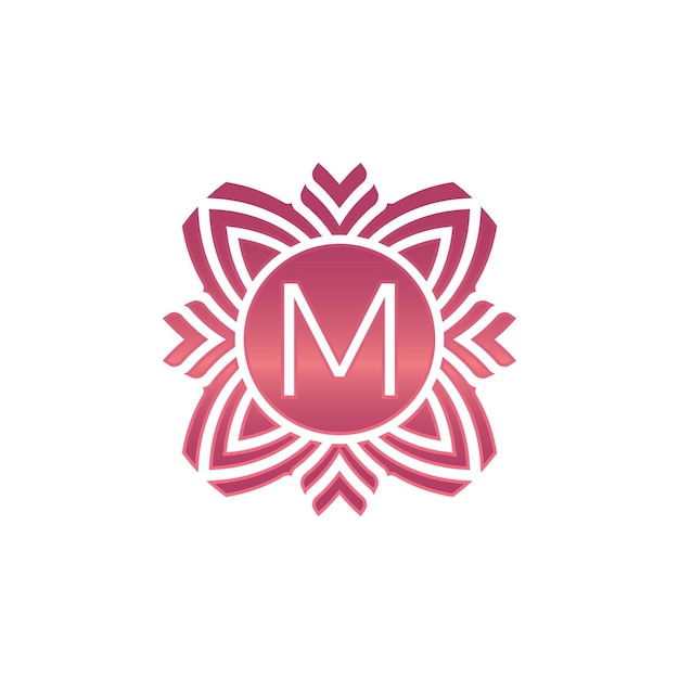 Logotipo del emblema de la flor ornamental de la letra inicial M