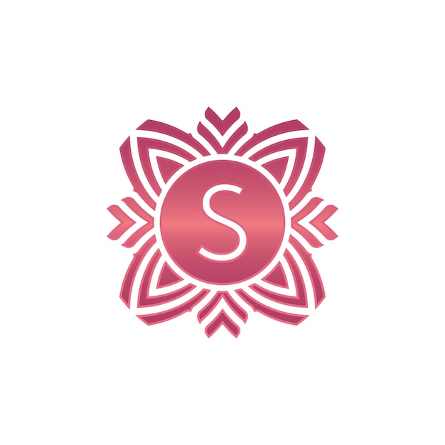 Logotipo del emblema de la flor ornamental de la letra inicial s