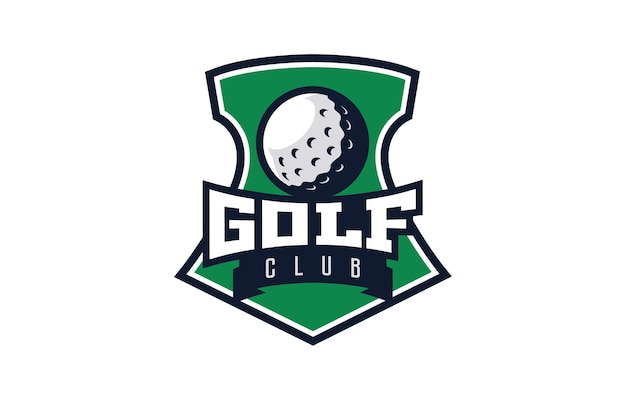 Logotipo emblema de golf Logotipo colorido de la pelota de golf en el fondo del escudo Plantilla del logotipo del equipo del club deportivo Escudo de la bola del icono de la insignia Ilustración vectorial aislada sobre fondo blanco