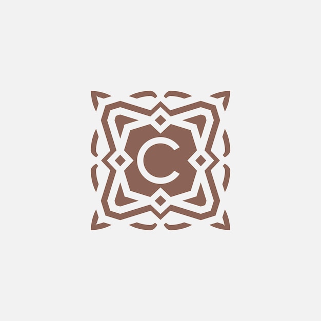 Logotipo de emblema de letra inicial C logotipo de marco de patrón de estrella abstracto ornamental