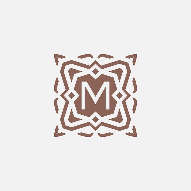 Logotipo del emblema de la letra inicial M logotipo de marco de patrón de estrella abstracto ornamental