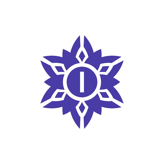Logotipo del emblema del marco del alfabeto floral de la letra inicial I
