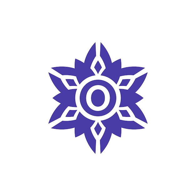 Logotipo del emblema del marco del alfabeto floral de la letra inicial O