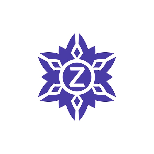 Logotipo del emblema del marco del alfabeto floral de la letra inicial Z