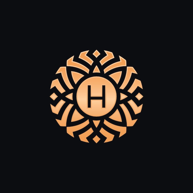 Logotipo del emblema del medallón floral abstracto de la letra inicial H