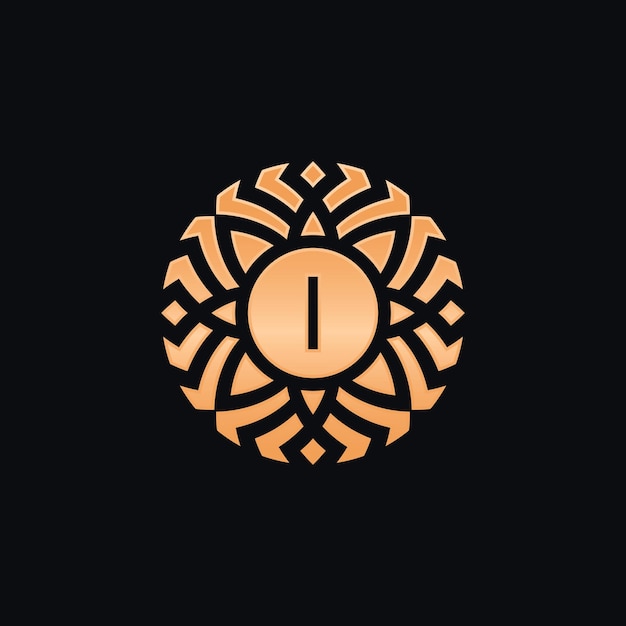 Logotipo de emblema de medallón floral abstracto de letra inicial I