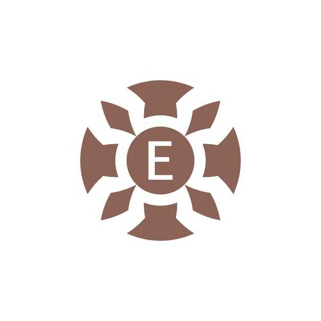 Logotipo de emblema de pin de hoja natural decorativa abstracta de letra inicial E