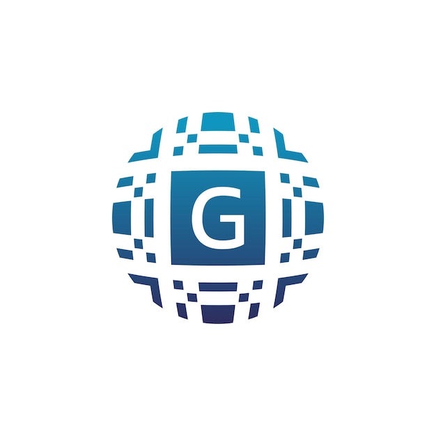 Logotipo de emblema de píxel electrónico de tecnología digital de círculo de letra inicial G