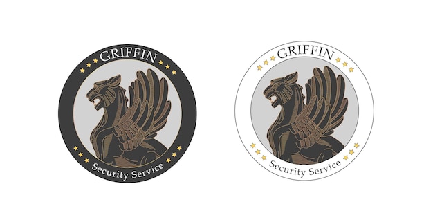 Vector logotipo del emblema del servicio de seguridad con la ilustración lineal del animal mítico griffin