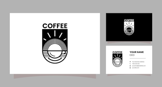 Logotipo del emblema de la taza de café con tarjeta de visita