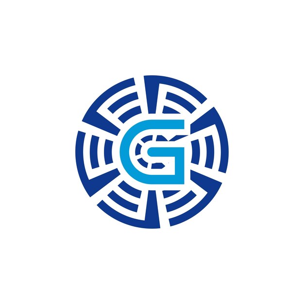 Logotipo del emblema de la tecnología circular de la letra inicial G