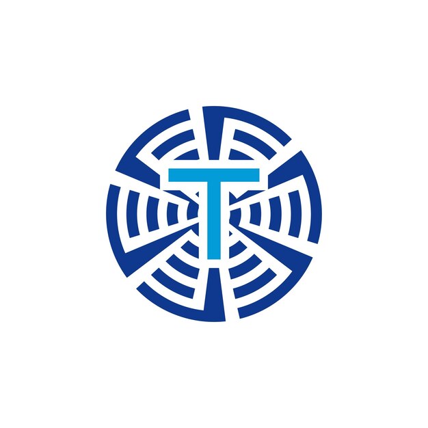 Logotipo del emblema de la tecnología circular de la letra inicial T