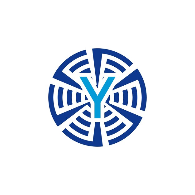 Logotipo del emblema de la tecnología circular de la letra inicial Y