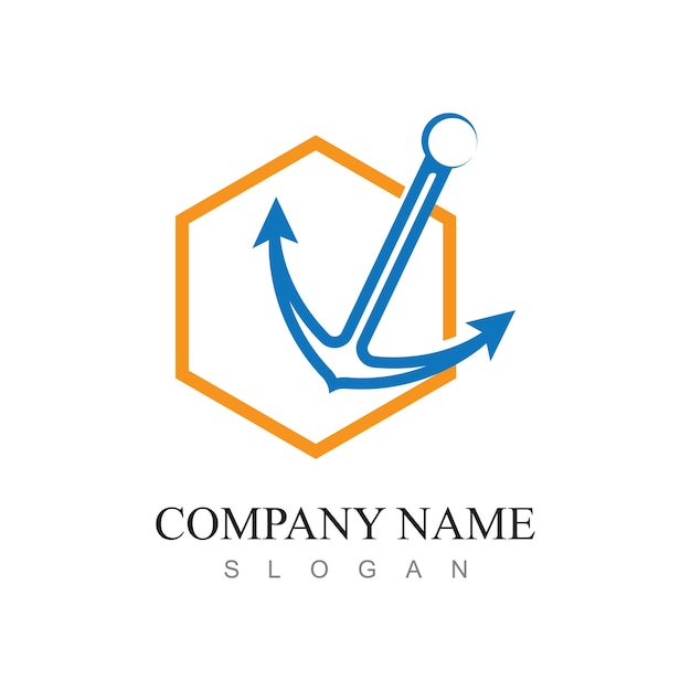 Logotipo de emblemas retro marinos con ancla y cuerda. Logotipo de ancla. Emblema mínimo de ancla. Línea de arte. Logotipo. Ilustración vectorial.