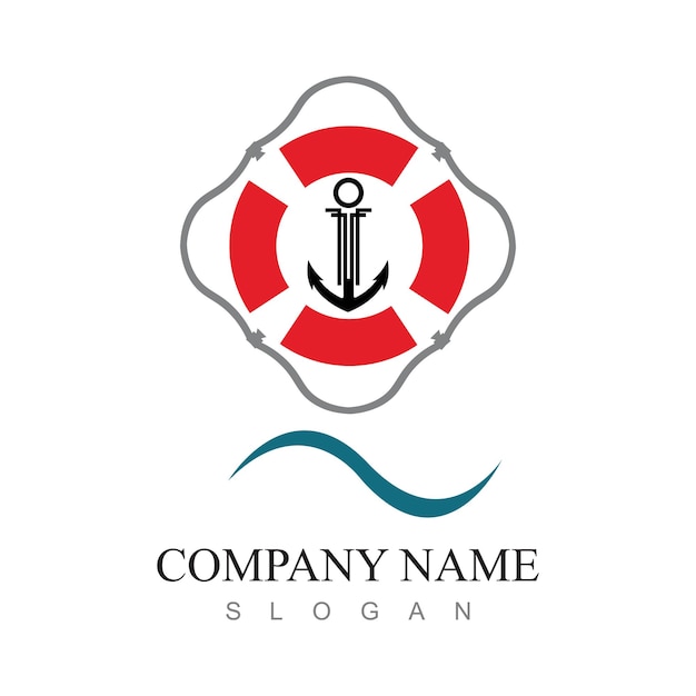 Logotipo de emblemas retro marinos con ancla y cuerda. Logotipo de ancla. Emblema mínimo de ancla. Línea de arte. Logotipo. Ilustración vectorial.