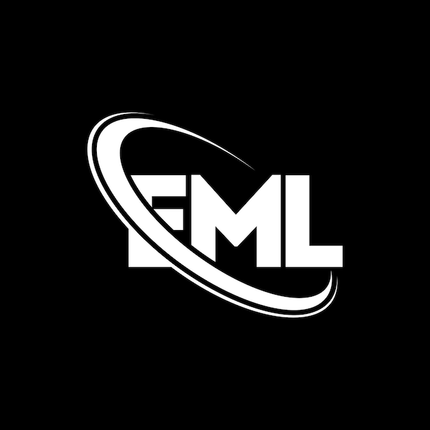 El logotipo de EML, la letra EML, el diseño del logotipo de la carta EML, las iniciales, el logotipo EML vinculado con un círculo y un monograma en mayúsculas, la tipografía EML para el negocio tecnológico y la marca inmobiliaria.