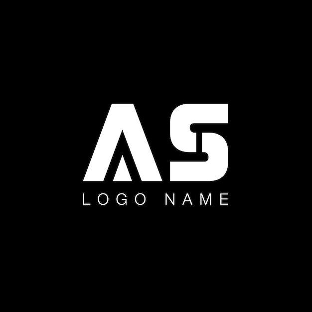 Logotipo de empresa AS letter en color blanco y negro