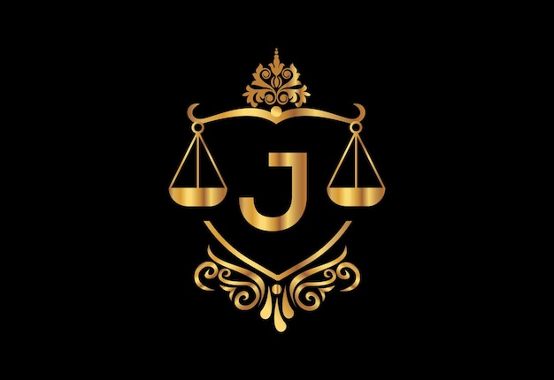 Logotipo de empresa baja con la última plantilla de vector J Logotipo de justicia Ilustración vectorial del logotipo de juicio de igualdad