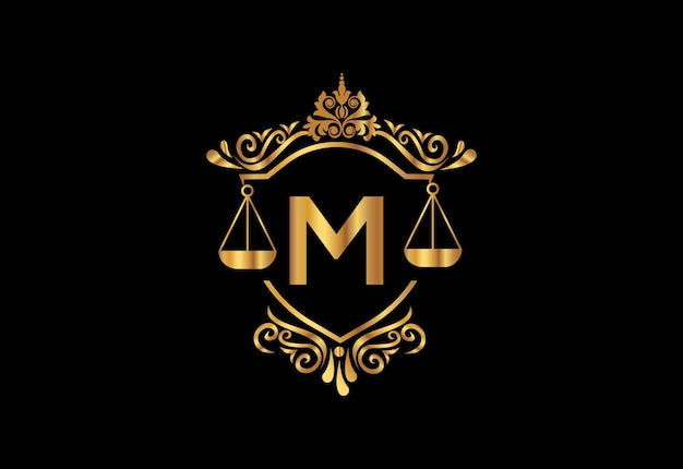 Logotipo de empresa baja con la última plantilla de vector M Logotipo de justicia Ilustración vectorial del logotipo de juicio de igualdad