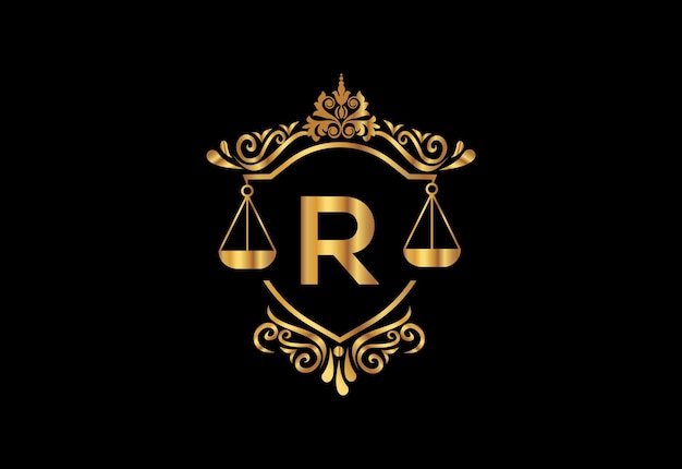 Logotipo de empresa baja con la última plantilla vectorial R Logotipo de justicia Ilustración de vector de logotipo de juicio de igualdad