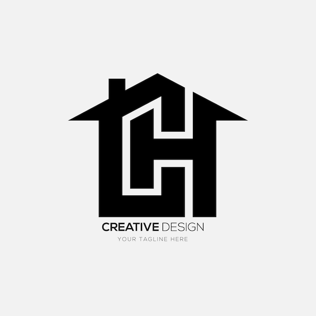 Logotipo de la empresa de la casa de bienes raíces de la letra CH